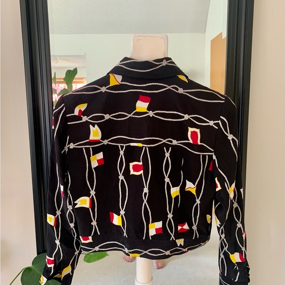 MAGGY LONDON Long Sleeve Button Down Cropped Silk Shirt - Picture 2 of 4